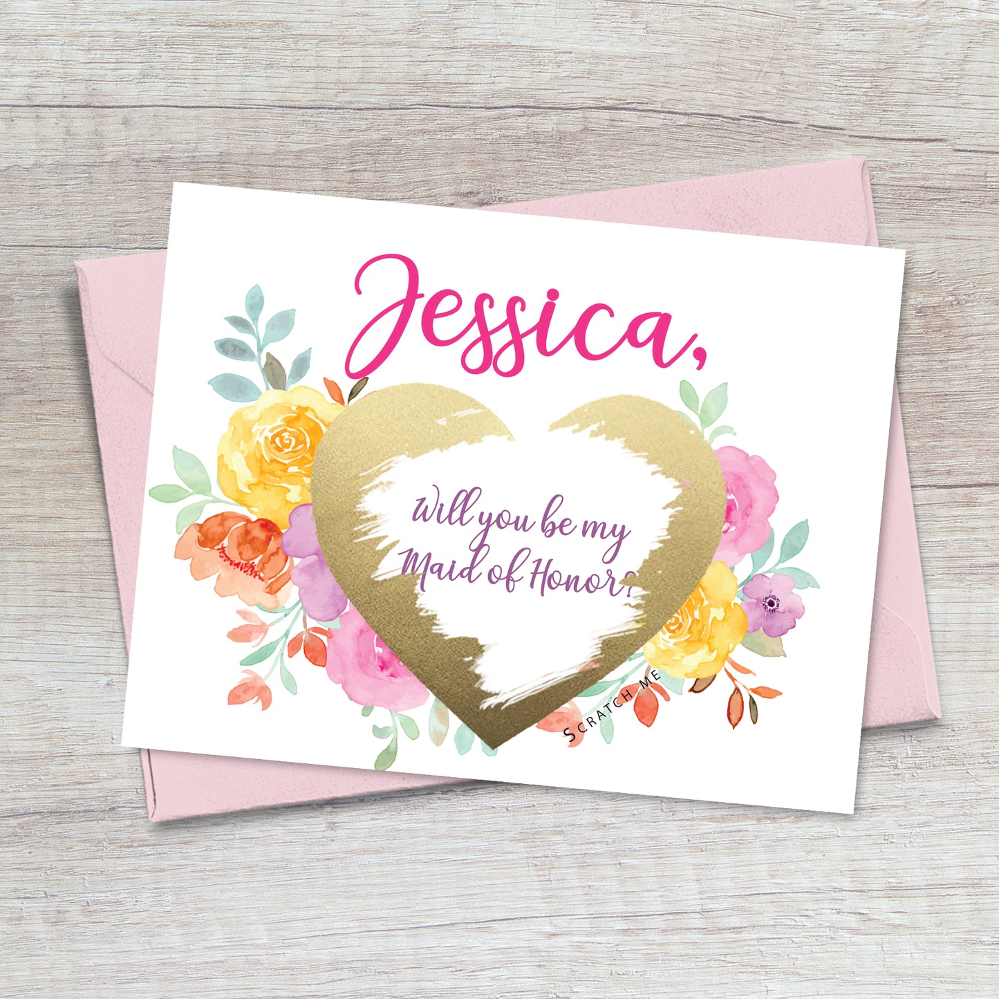 will you be my maid of honor proposal card with scratch-off gold heart - XOXOKirsten