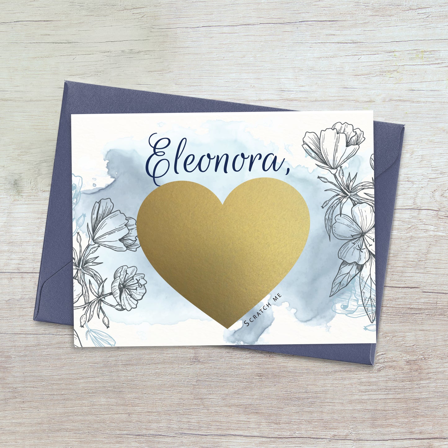 blue watercolor will you be my bridesmaid proposal card with scratch-off heart - XOXOKristen