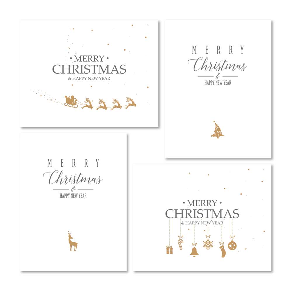 Set of 4 elegant Merry Christmas & Happy New Year greetig cards - XOXOKristen
