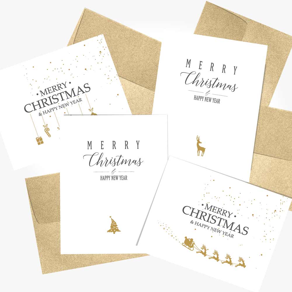 Set of 4 elegant Merry Christmas & Happy New Year greetig cards - XOXOKristen