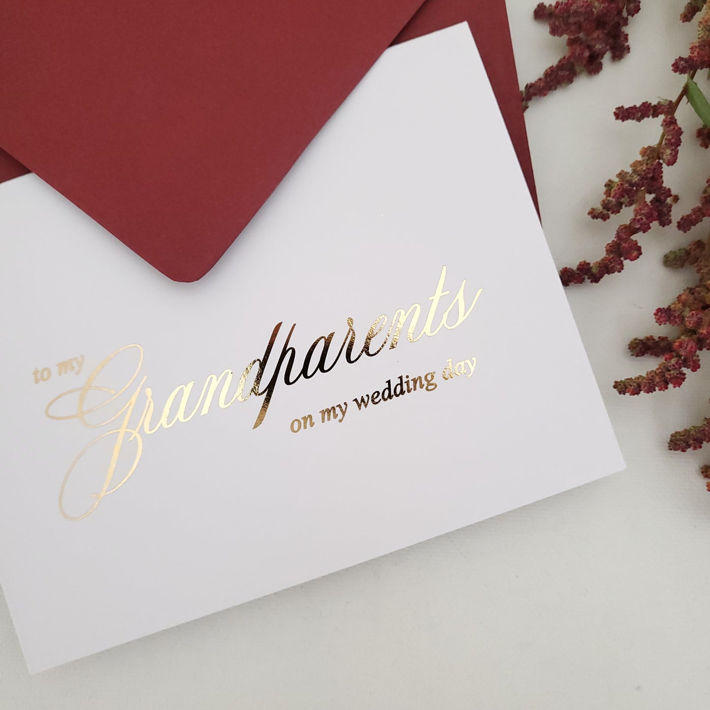 gold foiled to my grandparents on my wedding day card - XOXOKristen