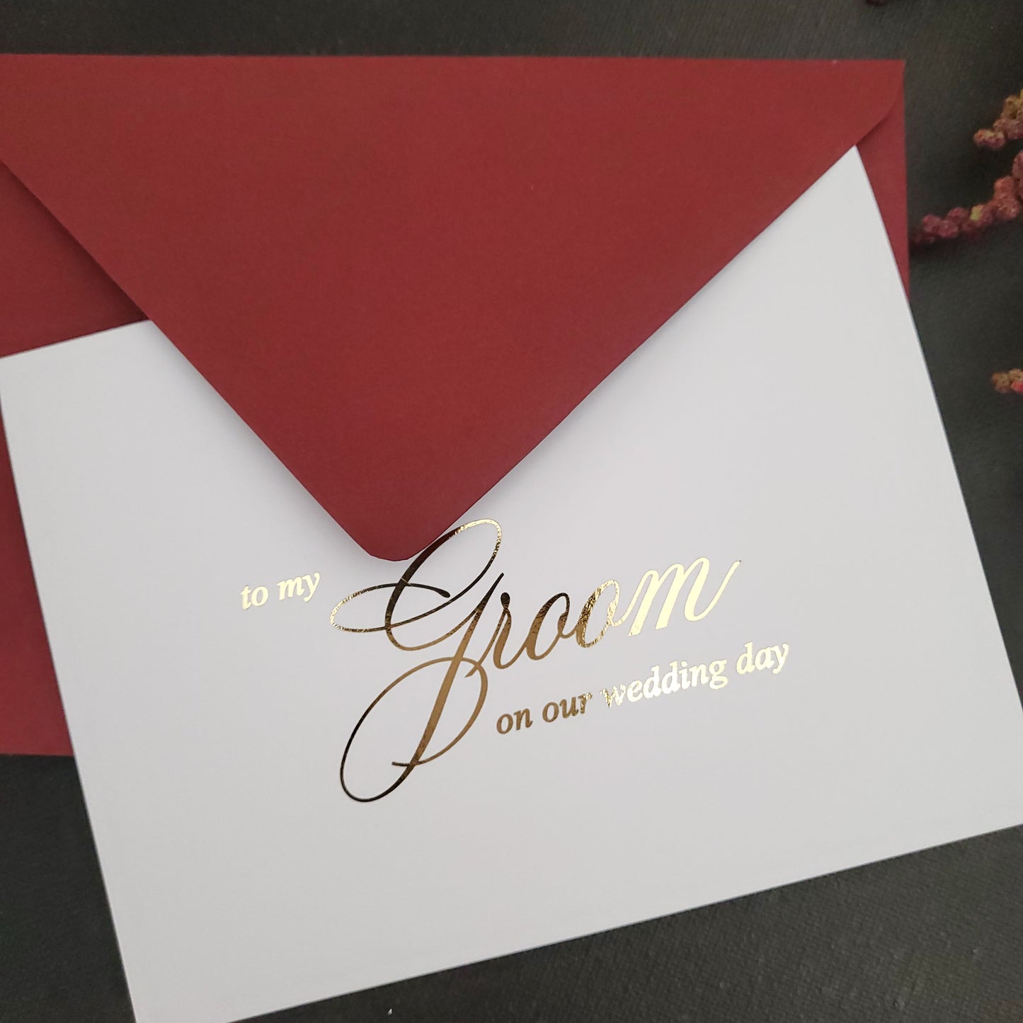 gold foiled to my groom on our wedding day note card - XOXOKristen