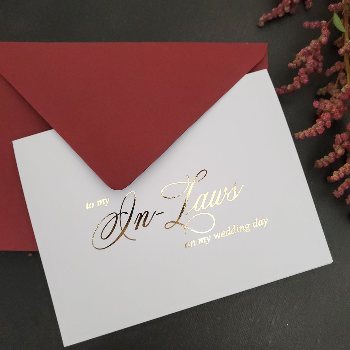 gold foiled to my in-laws on my weddind day note card - XOXOKristen