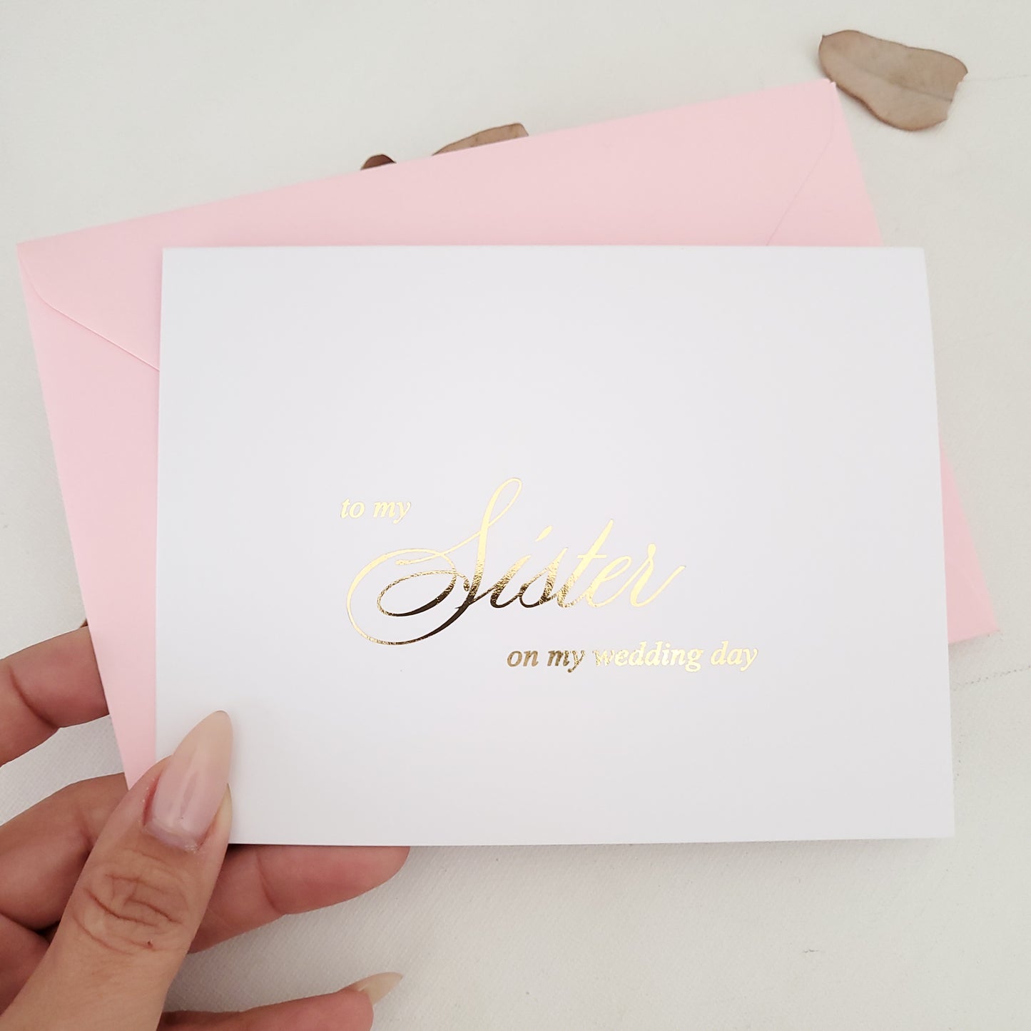 gold foiled to my sister on my wedding day note card - XOXOKristen