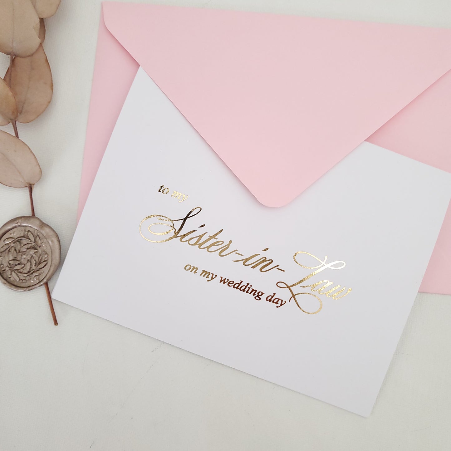 gold foiled to my sister-in-law on my wedding day note card - XOXOKristen