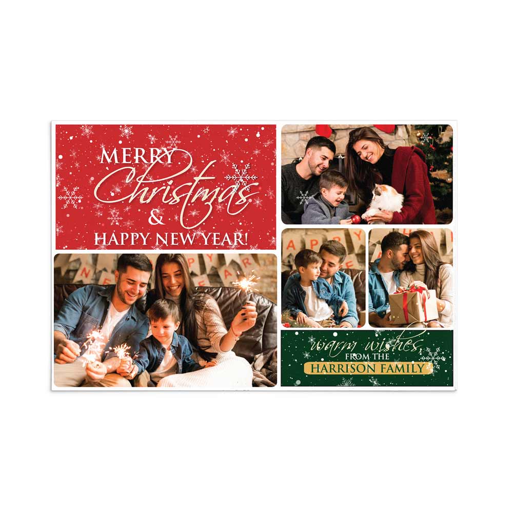 Custom Merry Christmas & Happy New Year greeting card with family photo collage - XOXOKristen