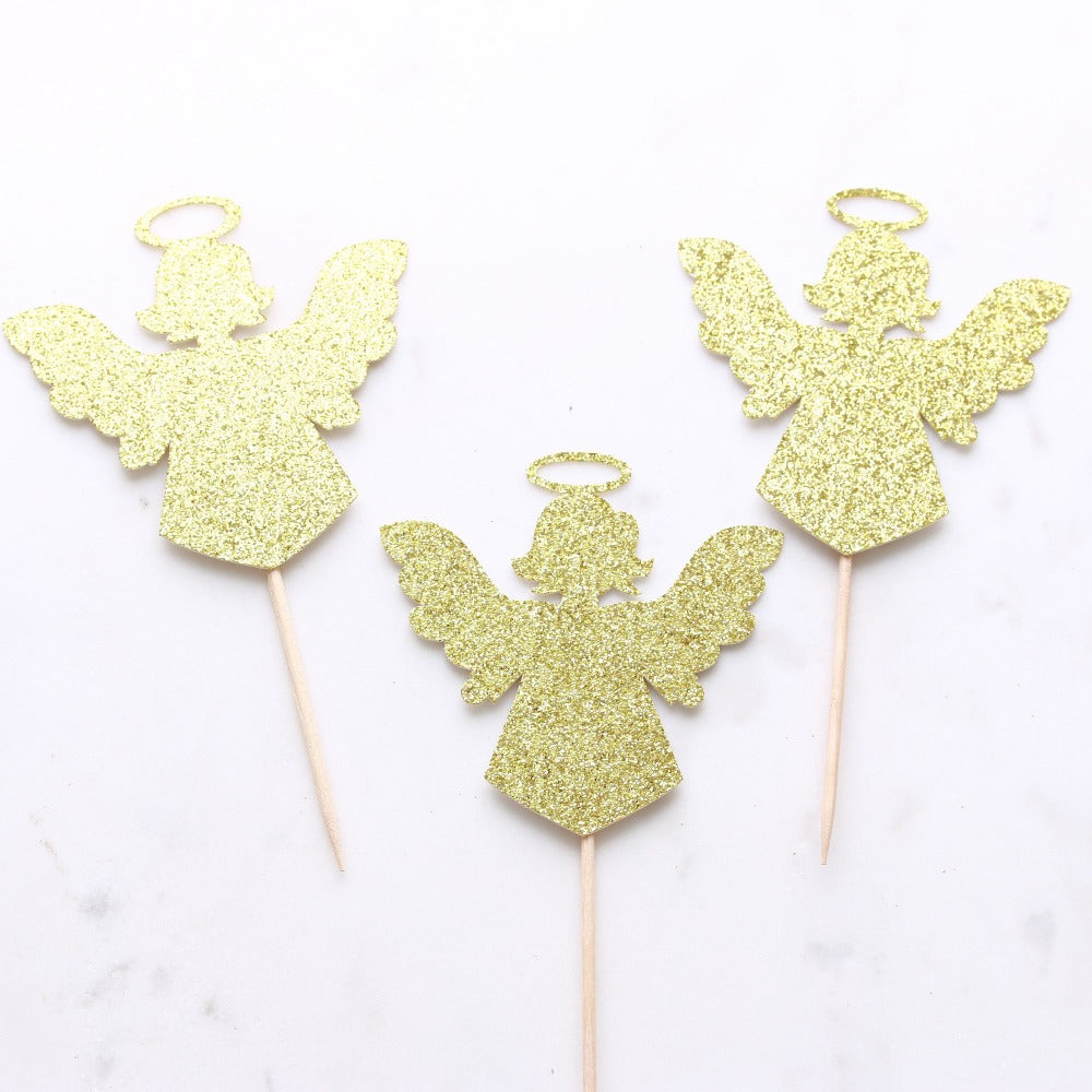 gold glittered angel cupcake topper - xoxokristen