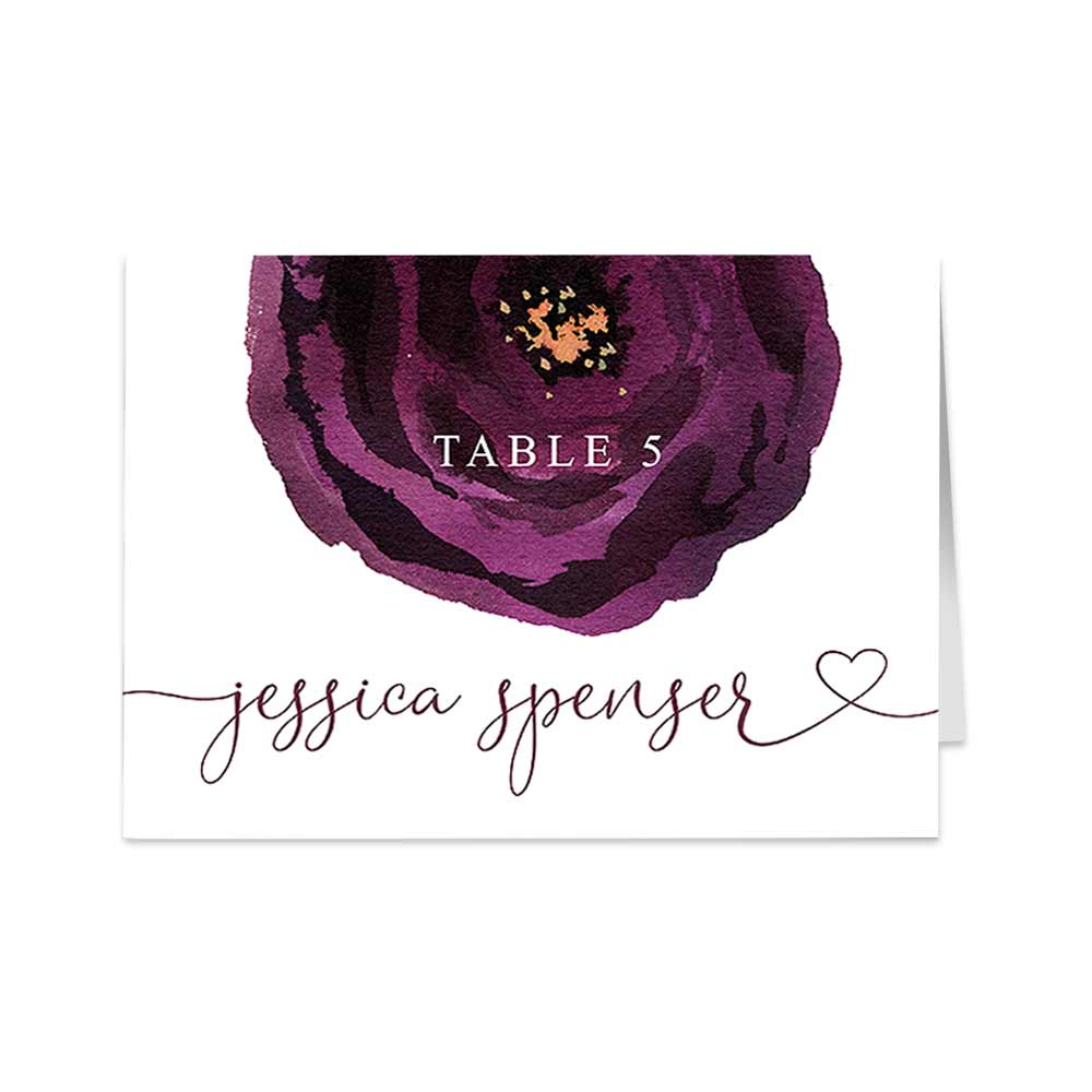 Personalized plum flower wedding table place cards - XOXOKristen