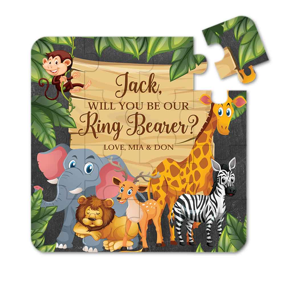 personalized Will you be our ring bearer safari jungle animals puzzle - xoxokristen