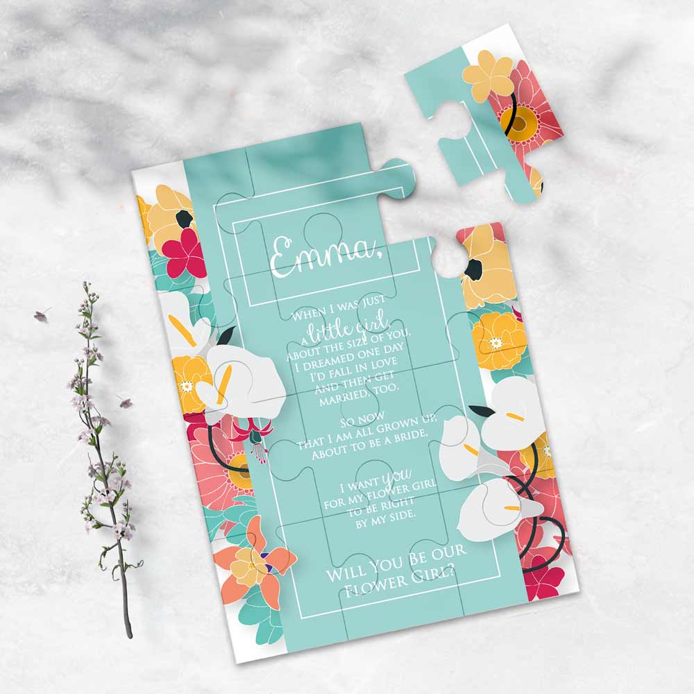 Personalized floral puzzle proposal for a flower girl with cute poem - XOXOKristen