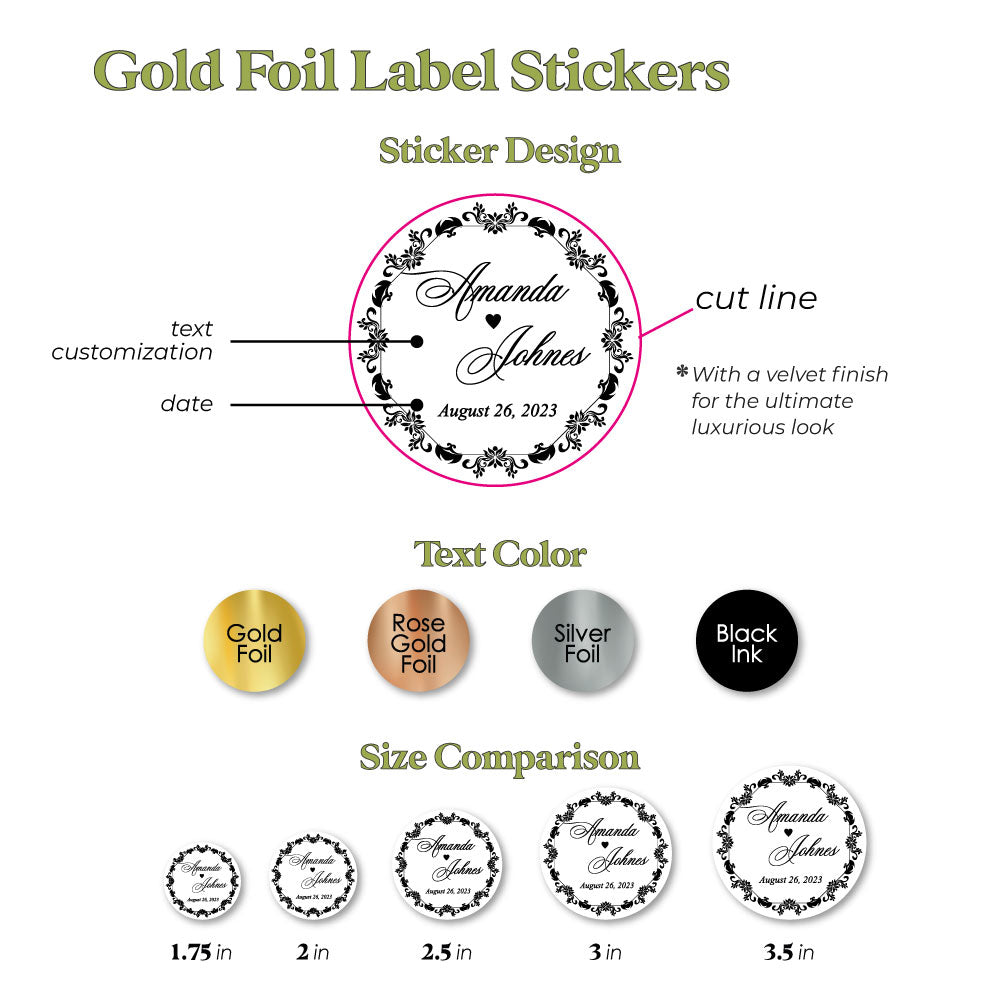 custom colorful wedding favor stickers with gold foil - XOXOKristen