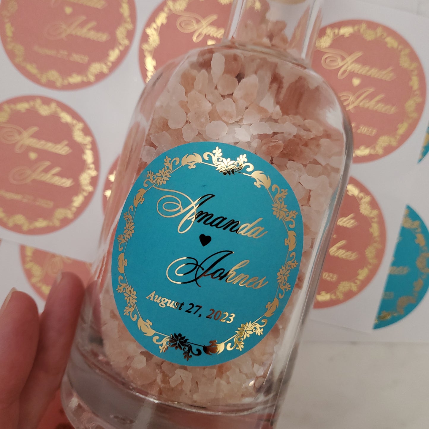 custom colorful wedding favor stickers with gold foil - XOXOKristen