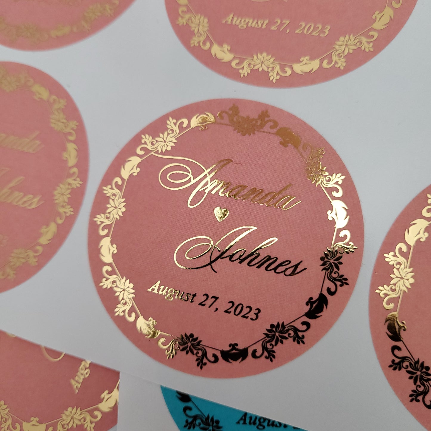 custom colorful wedding favor stickers with gold foil - XOXOKristen