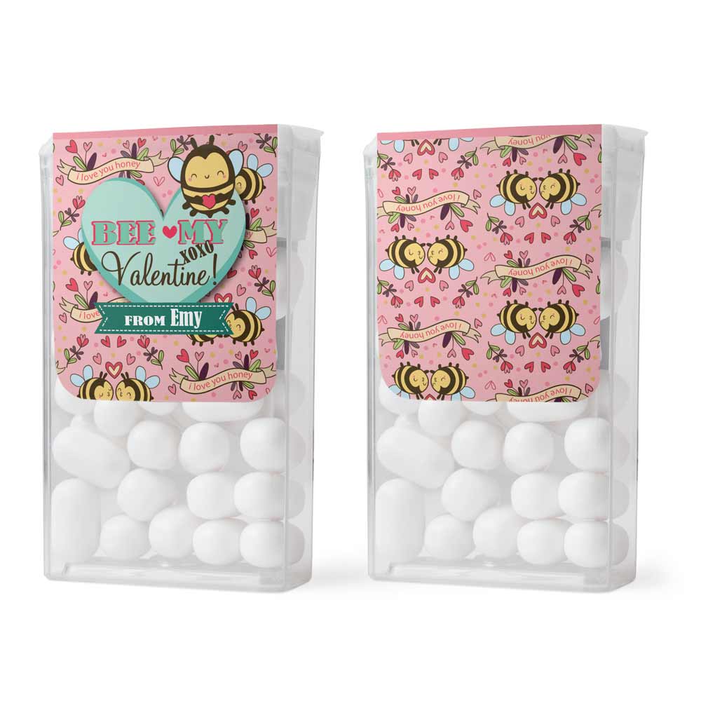 Personalized “Bee my Valentine” valentine’s day tic tac stickers with adorable bees design - XOXOKirsten