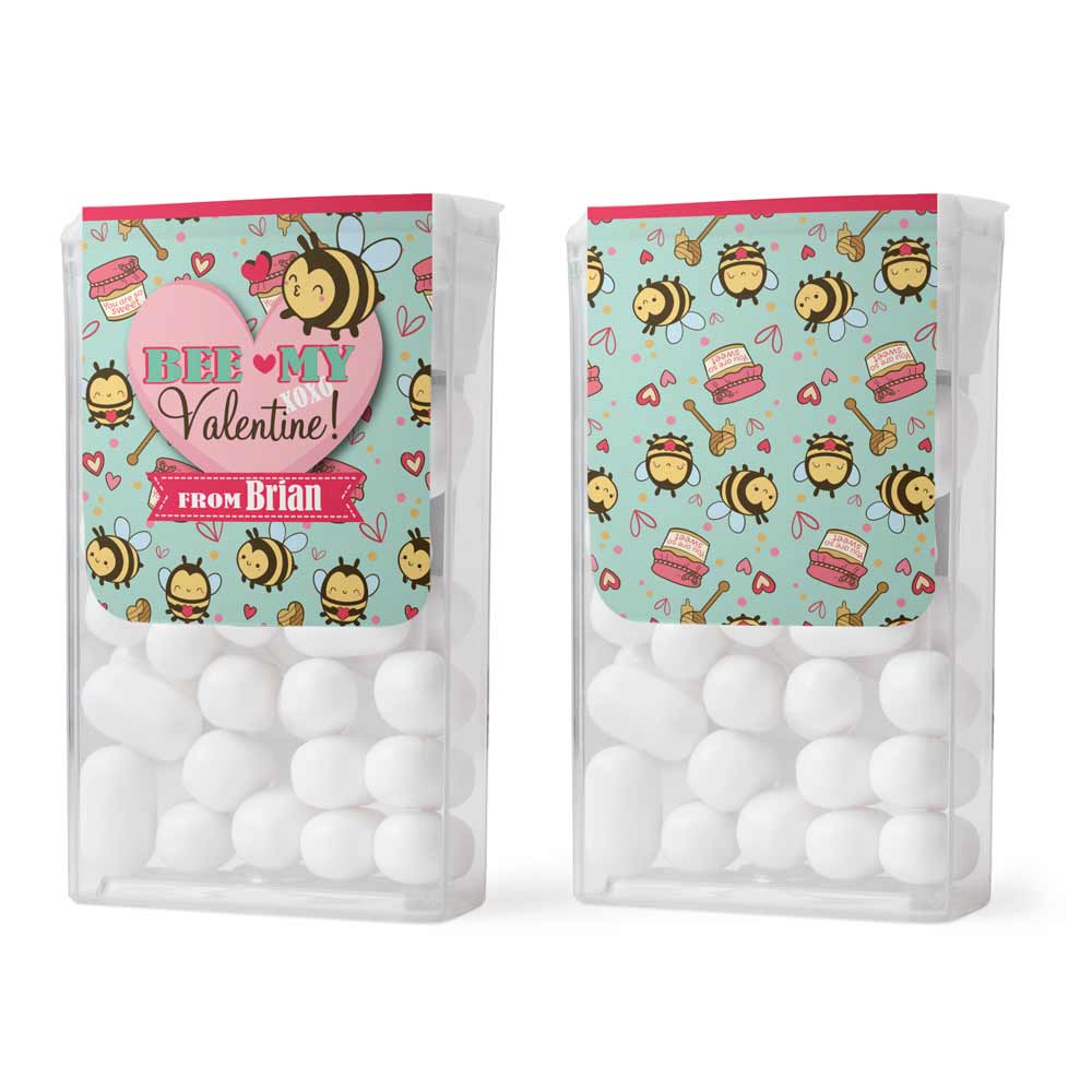 Personalized “Bee my Valentine” valentine’s day tic tac stickers with adorable bees design - XOXOKirsten