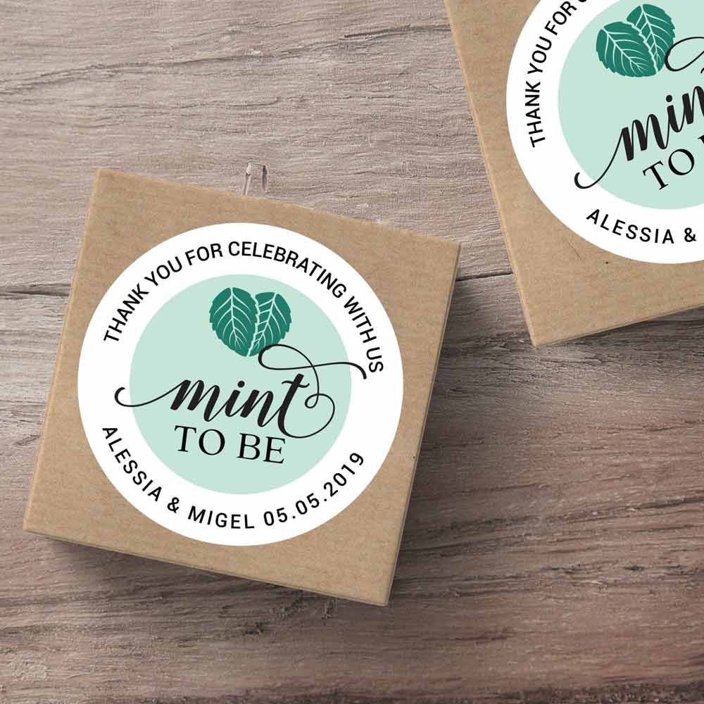 Custom wedding "Mint to be" sticker with calligraphy design and fresh minty look. Cute sticker to use with wedding invitations, thank you cards, save the date, wedding favors, gift bags or party treats - XOXOKristen