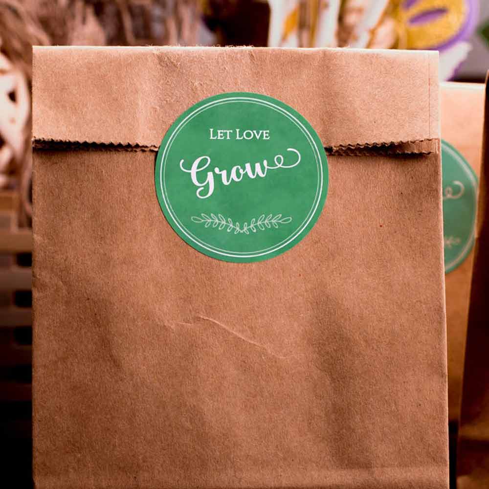 "Let love grow" green wedding label.Cute sticker to use with wedding invitations, thank you cards, save the date, wedding favors, gift bags or party treats - XOXOKristen