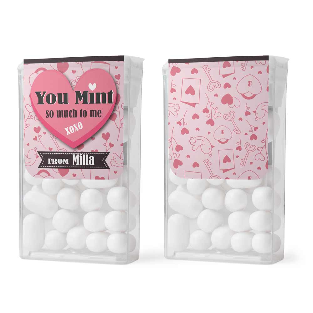 Personalized “You Mint so Much to me” valentine’s day tic tac stickers with adorable hearts and keys design - XOXOKirsten