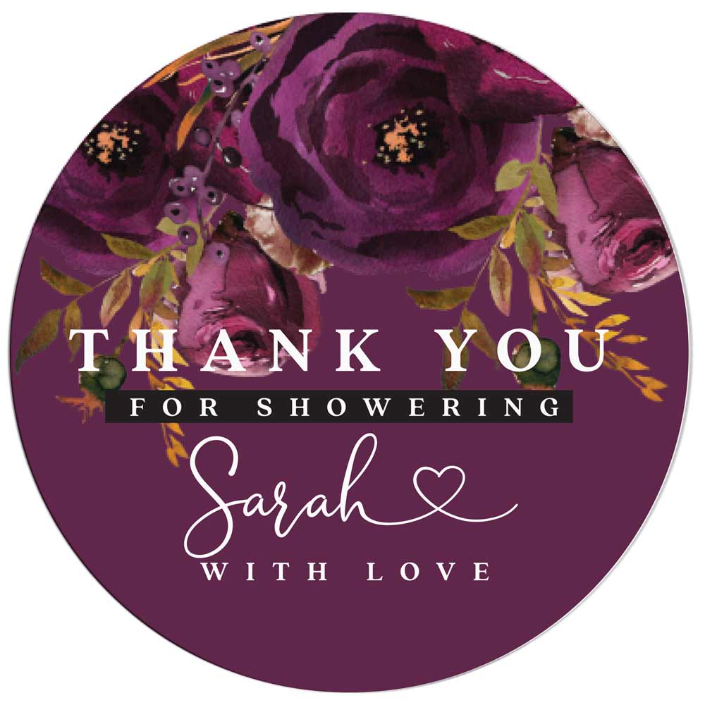 Customized burgundy thank you baby shower sticker. Personalized and gender neutral friendly -XOXOKristen