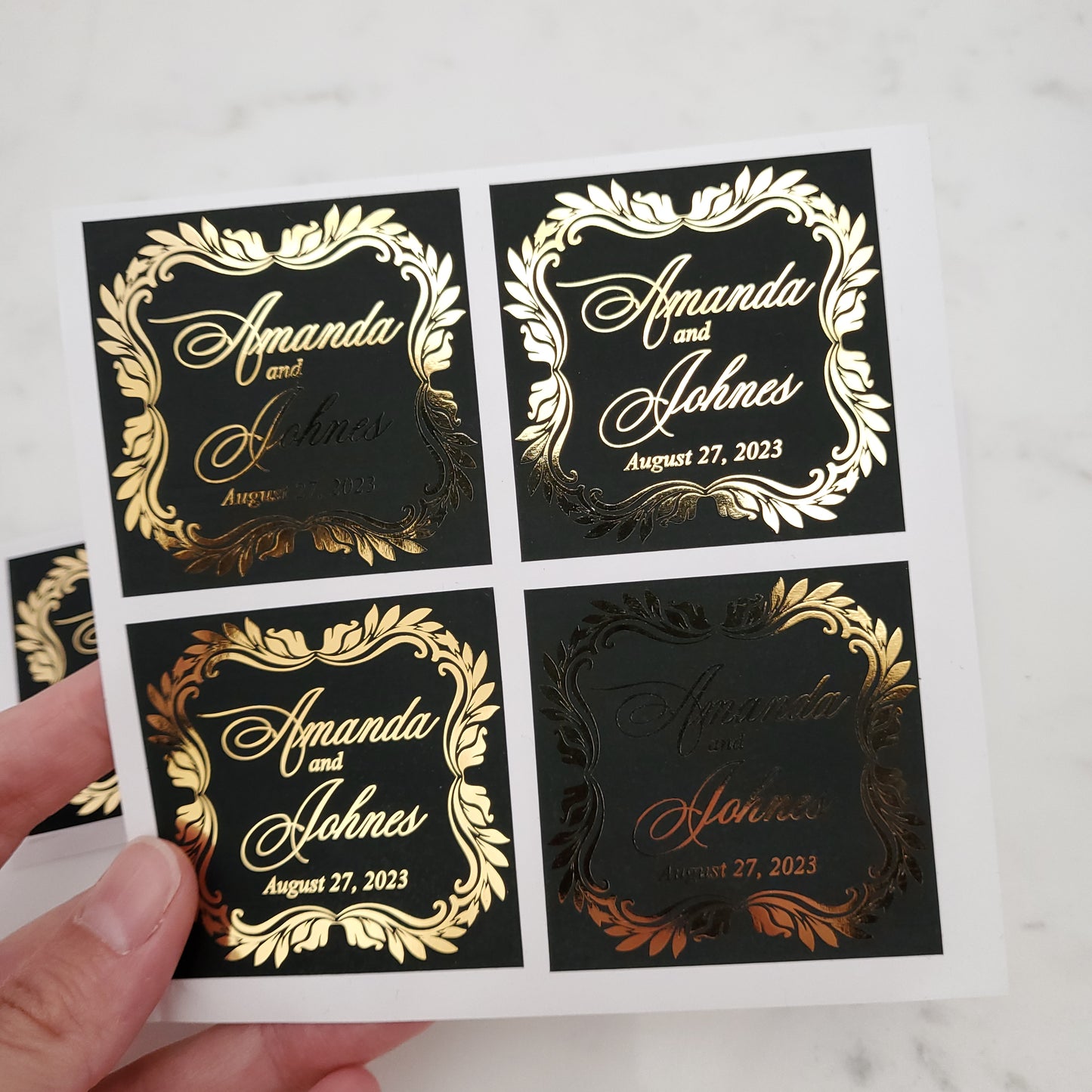 luxurious black velvet wedding favor stickers with gold foil - XOXOKristen