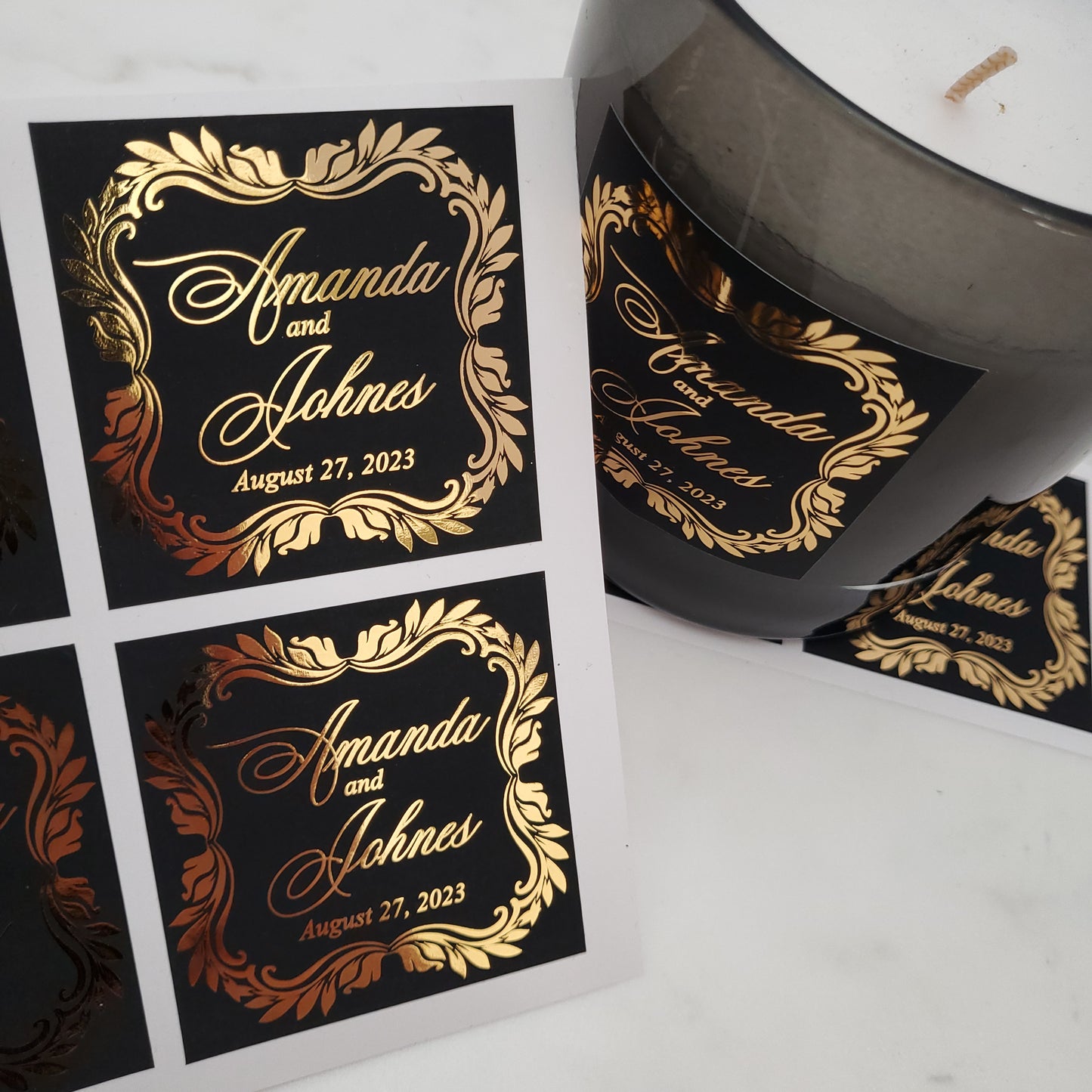 luxurious black velvet wedding favor stickers with gold foil - XOXOKristen