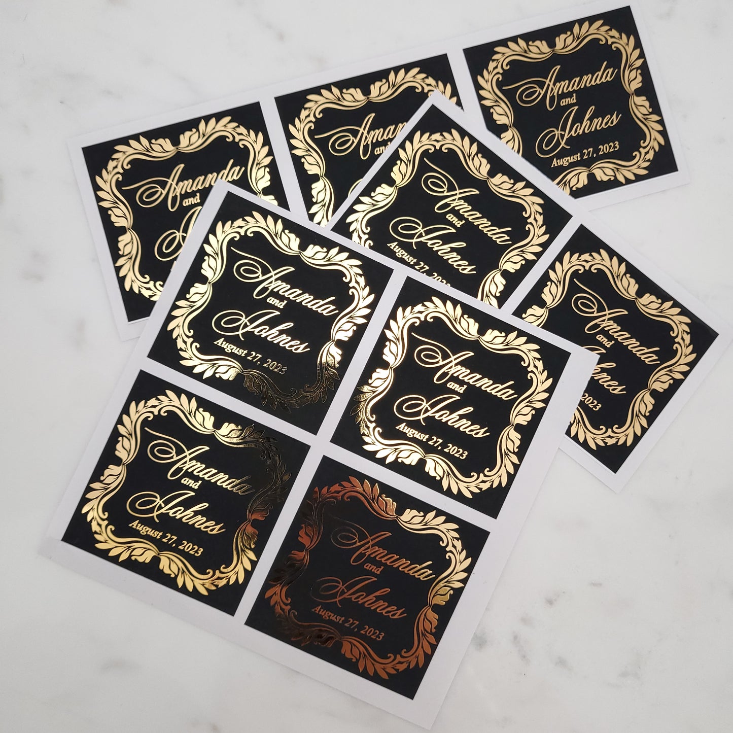 luxurious black velvet wedding favor stickers with gold foil - XOXOKristen