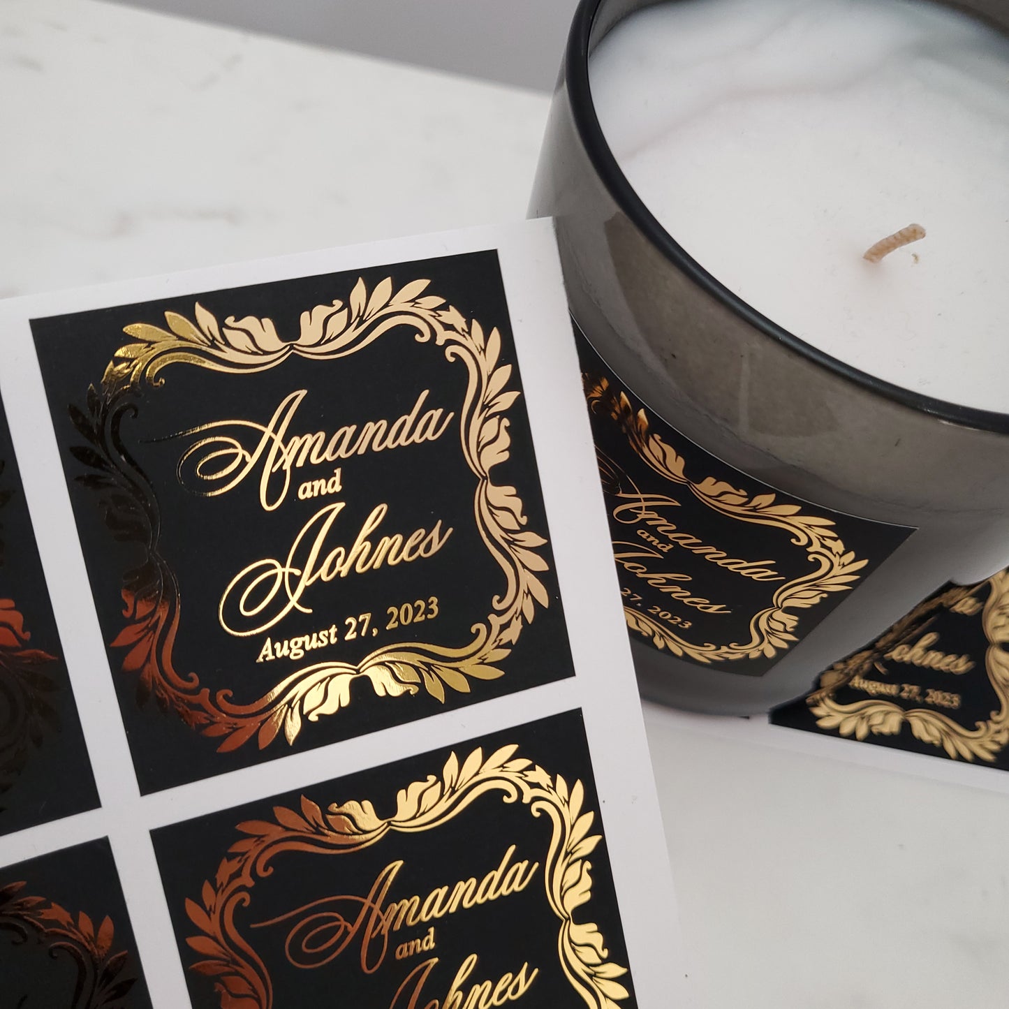luxurious black velvet wedding favor stickers with gold foil - XOXOKristen