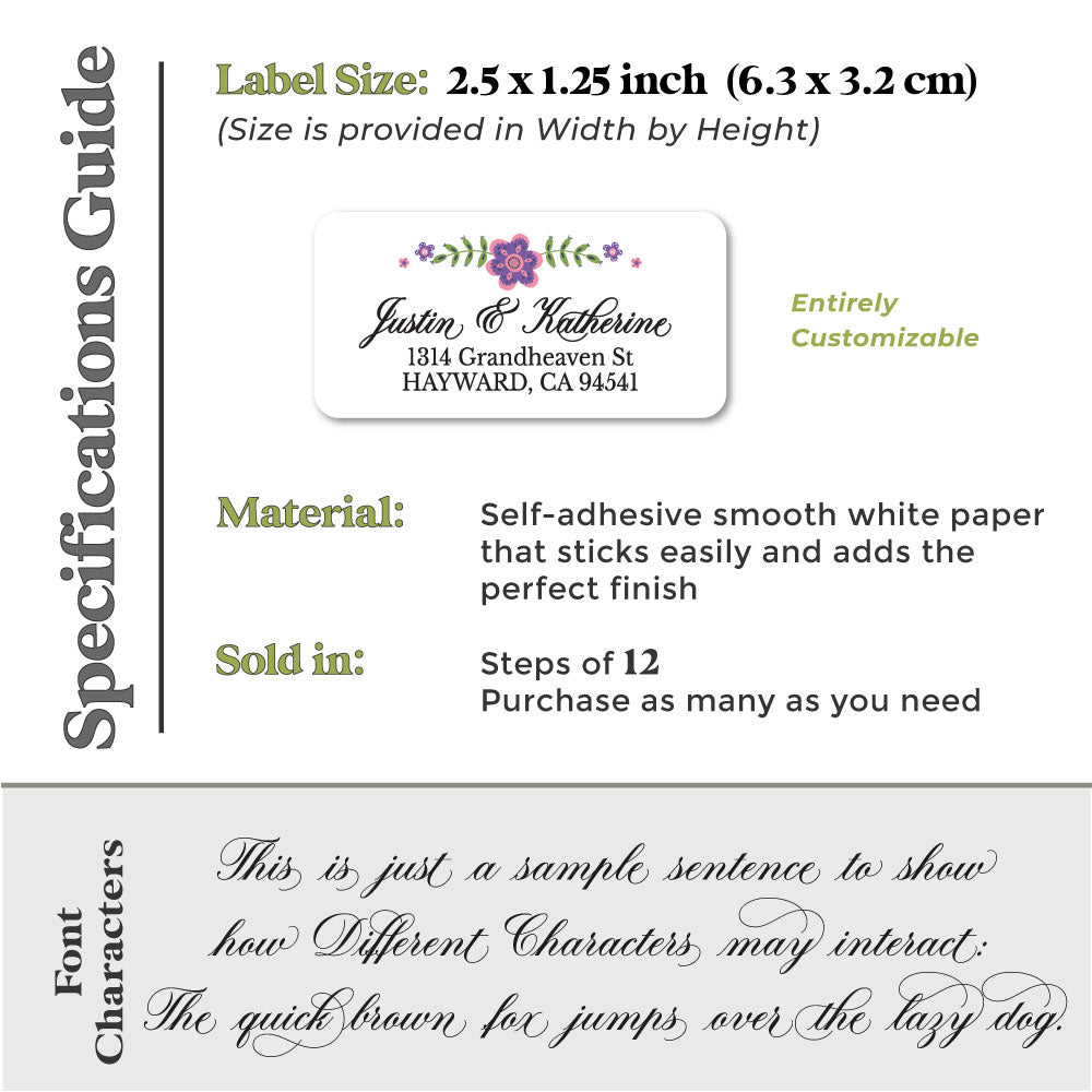 custom white addres label stickers with purple flower design and calligraphy font - XOXOKristen
