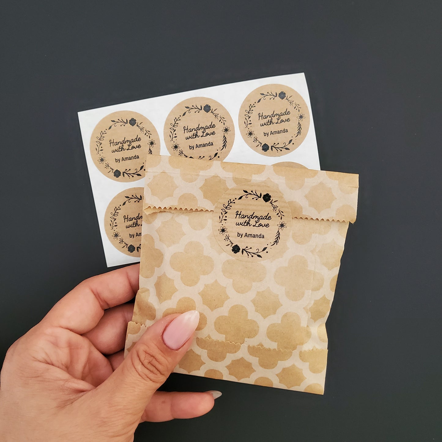 handmade with love kraft stickers - XOXOKristen