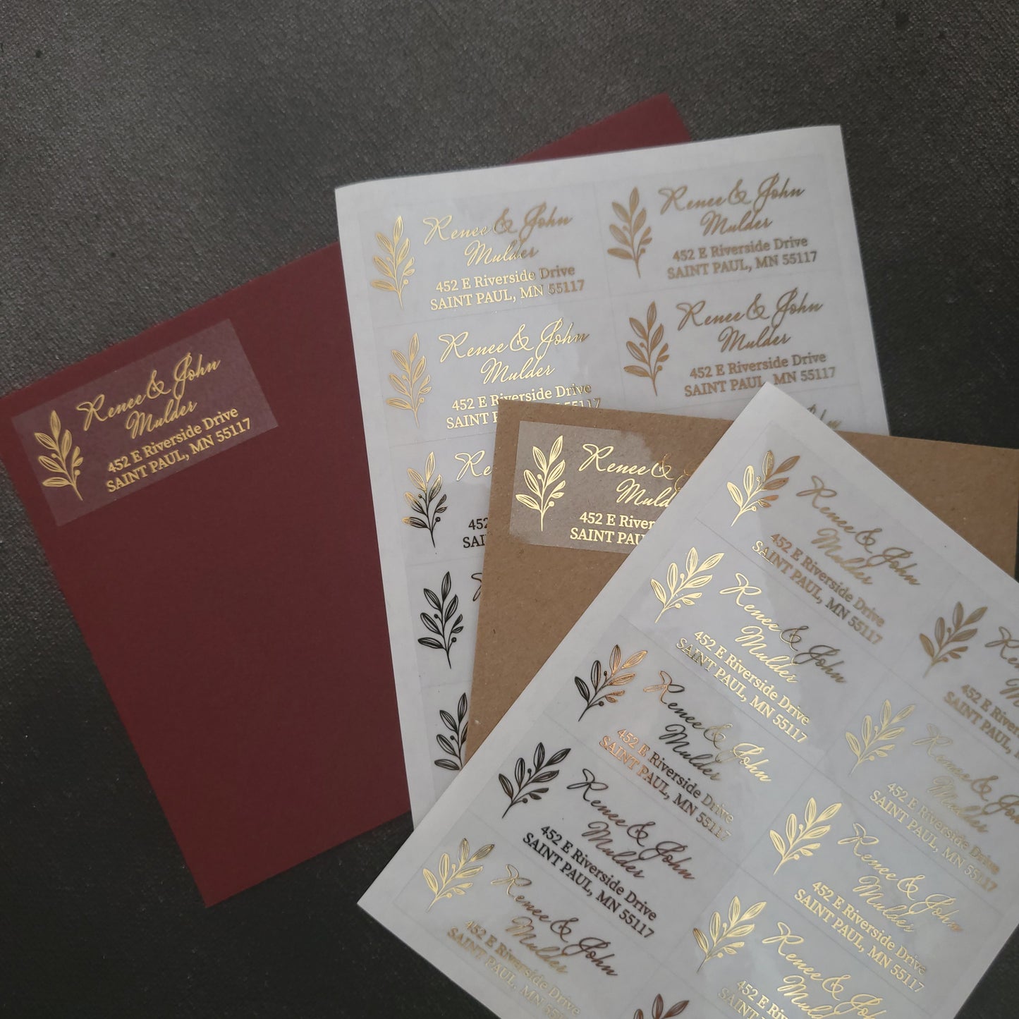 return address labels with gold foil and leaf decoration - XOXOKristen