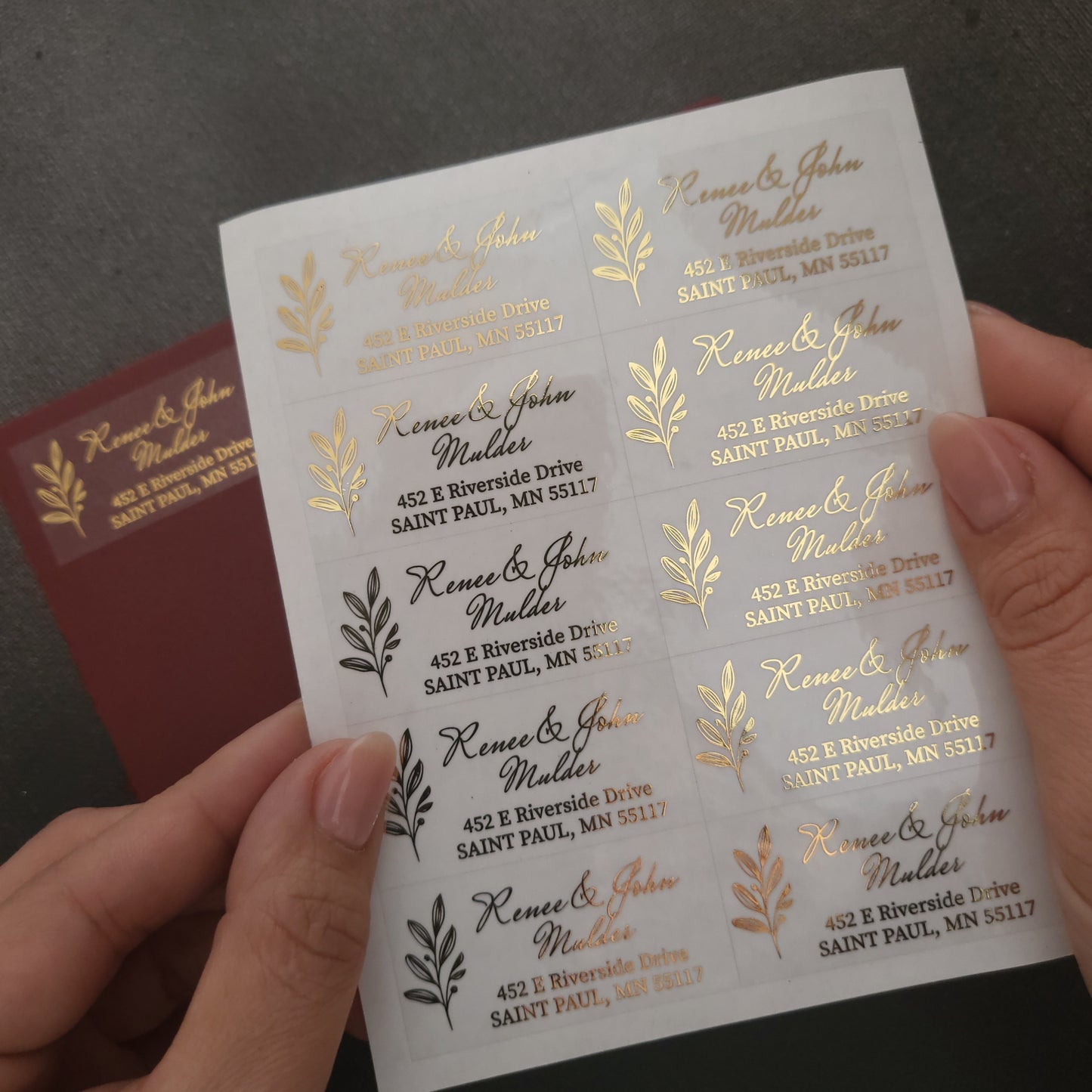 return address labels with gold foil and leaf decoration - XOXOKristen
