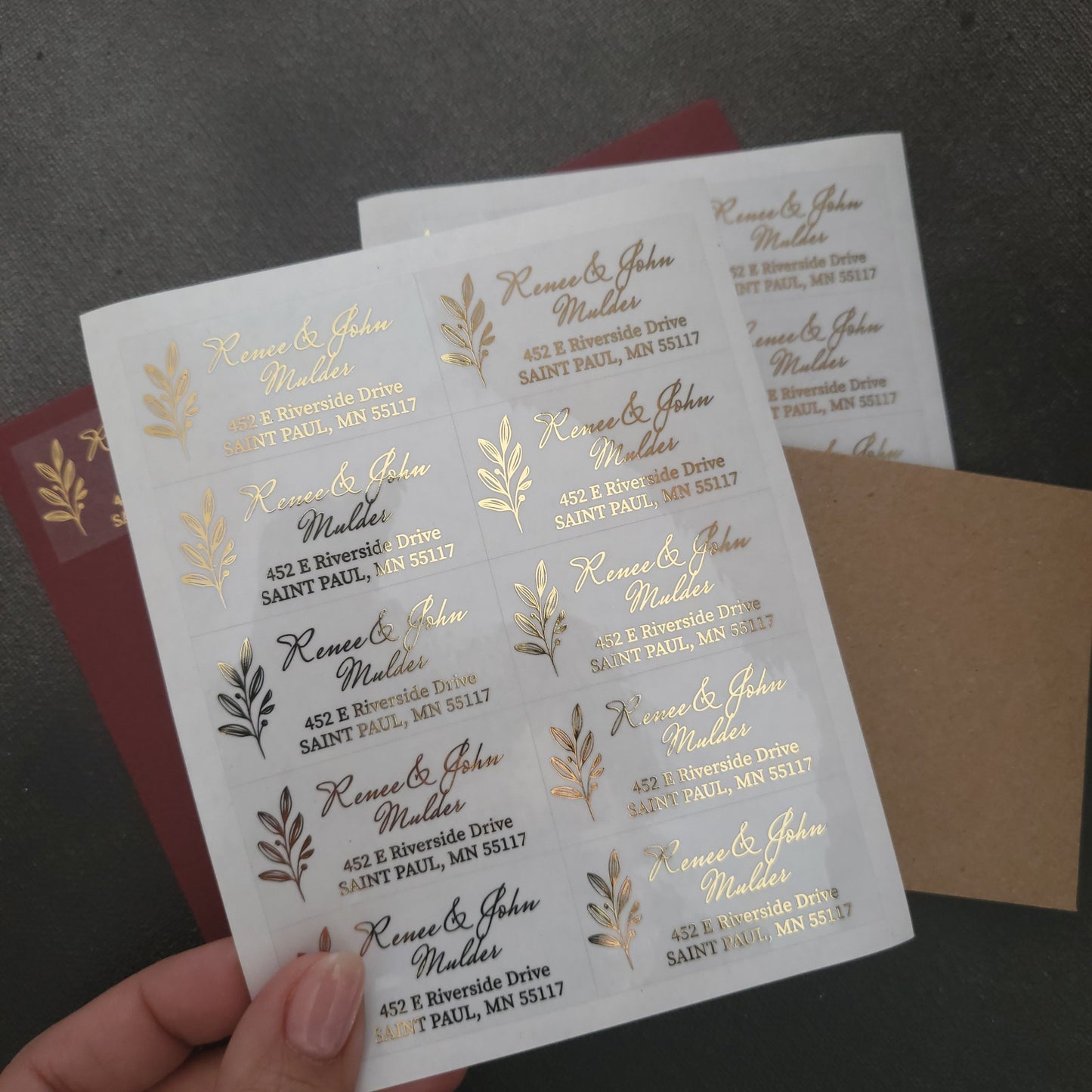 return address labels with gold foil and leaf decoration - XOXOKristen