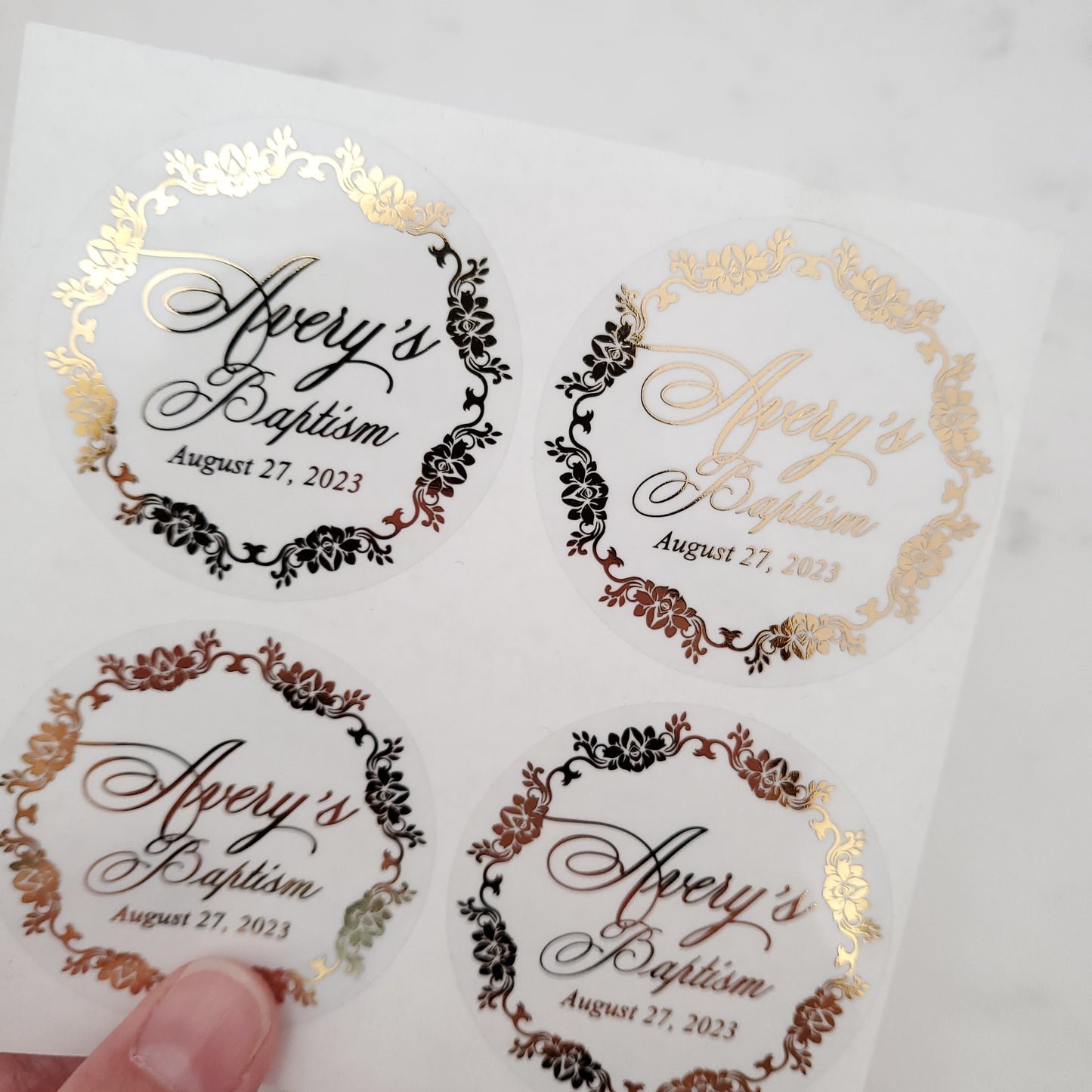 custom gold foiled baptism stickers -  XOXOKristen