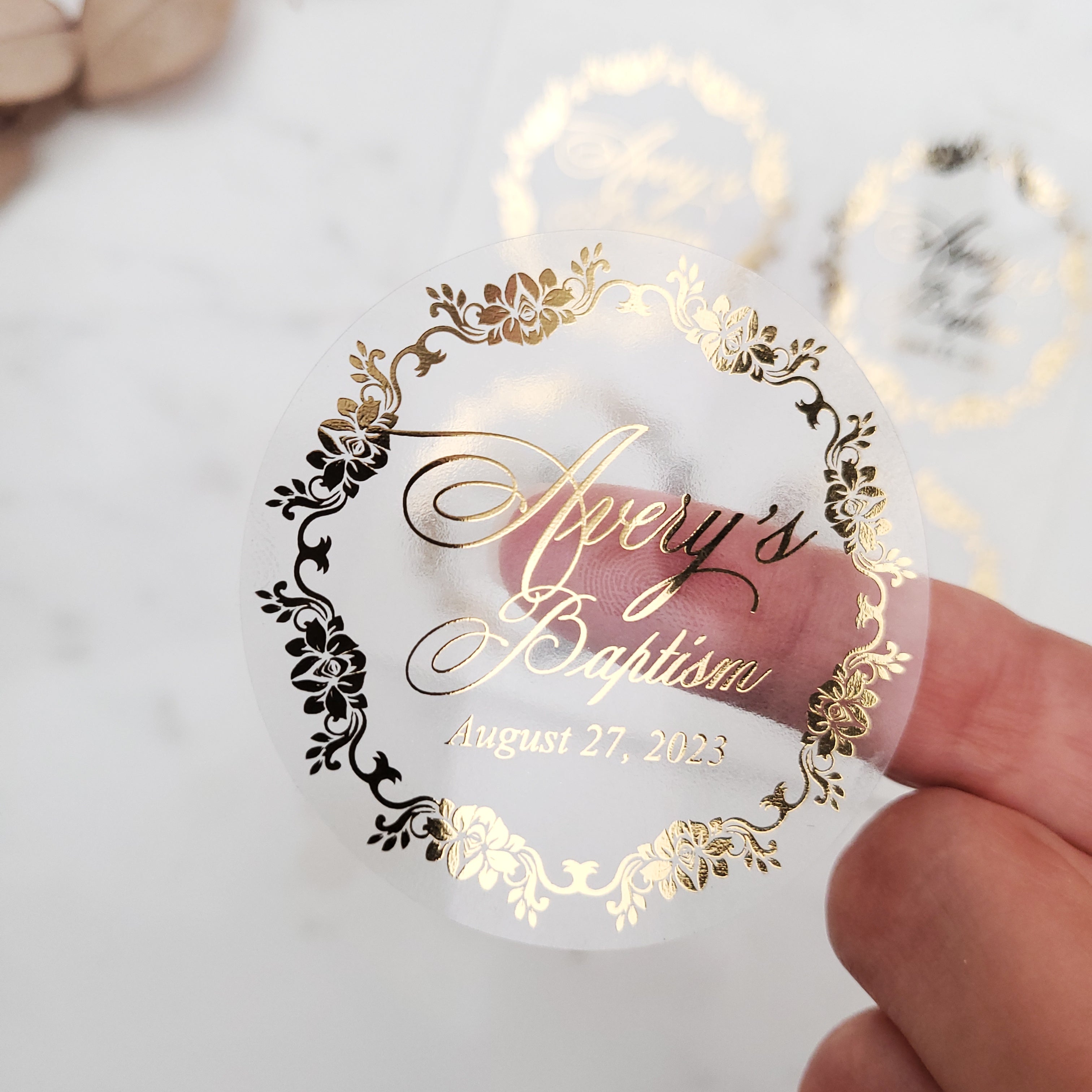Custom Clear Stickers Personalized Circle Labels Stickers Custom Business  Logo Metallic Gold Stickers for Wedding Favor Party Baptism
