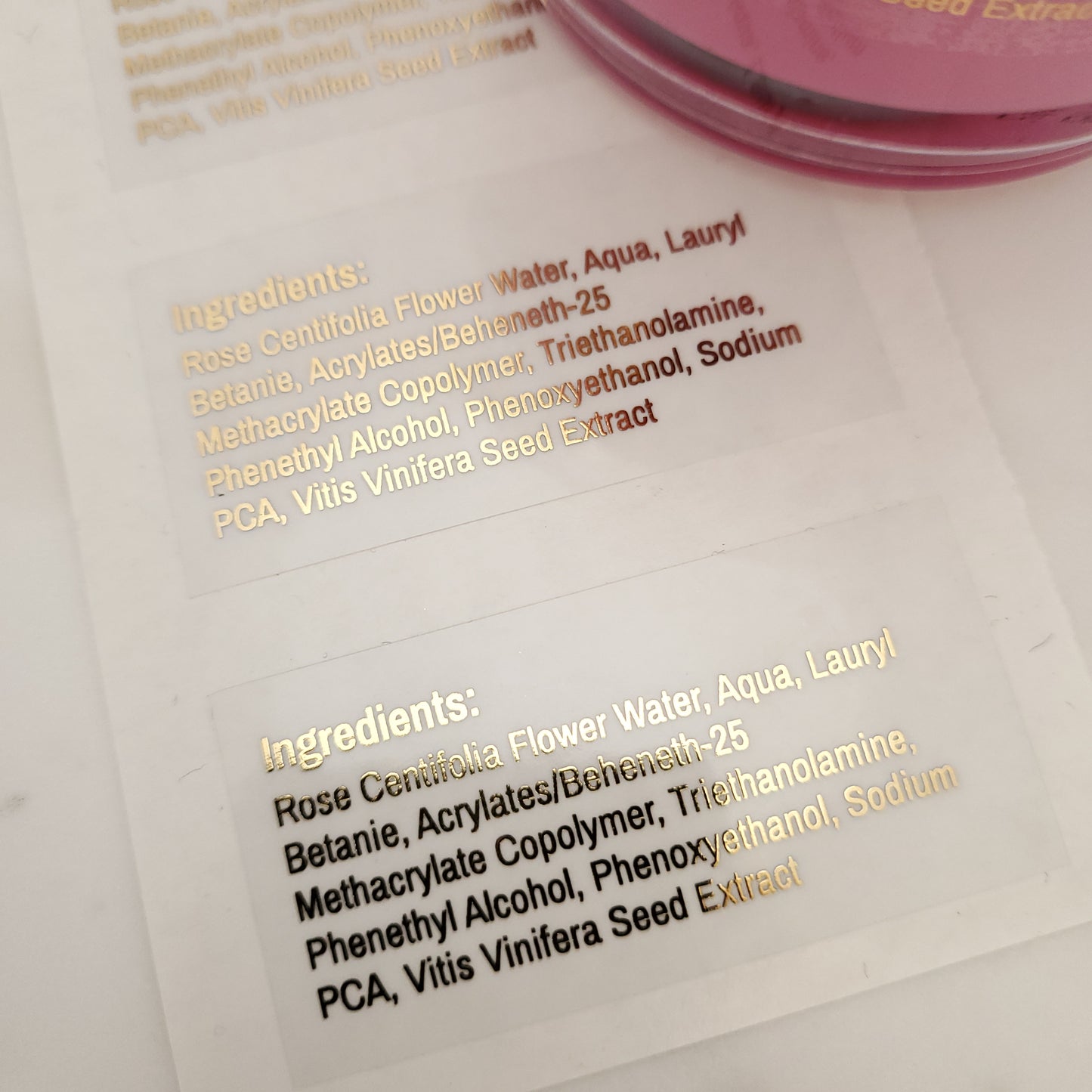 gold foiled ingredient list labels - XOXOKristen