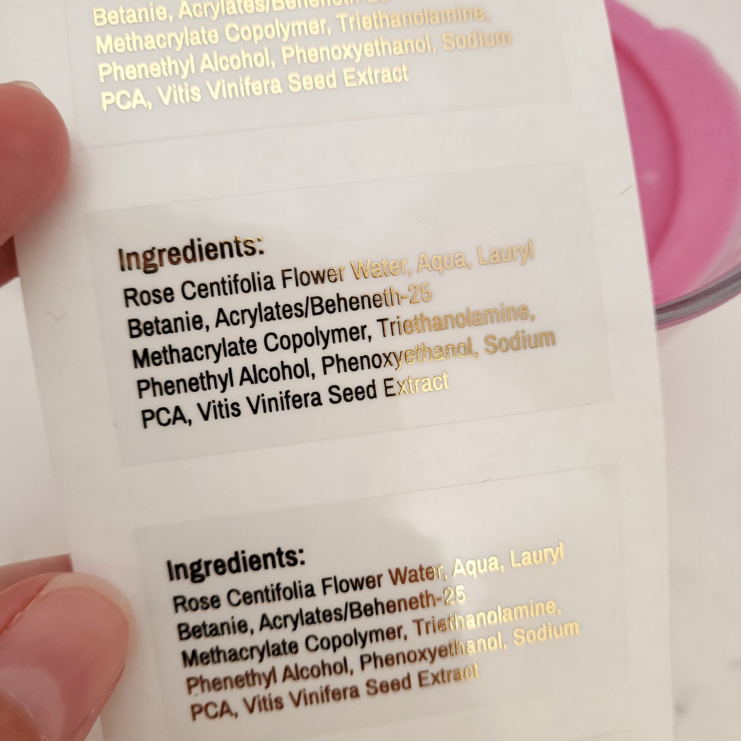 gold foiled ingredient list labels - XOXOKristen