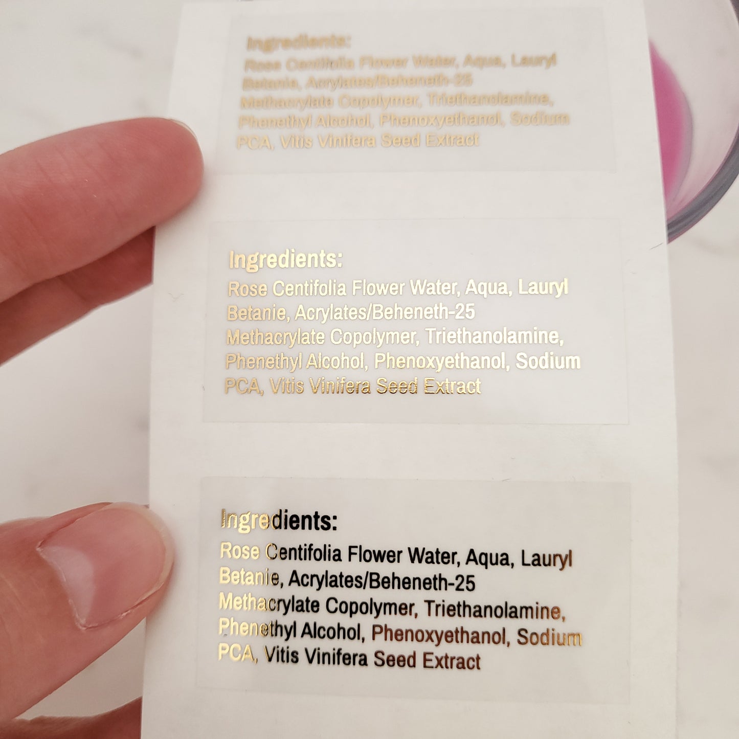 gold foiled ingredient list labels - XOXOKristen