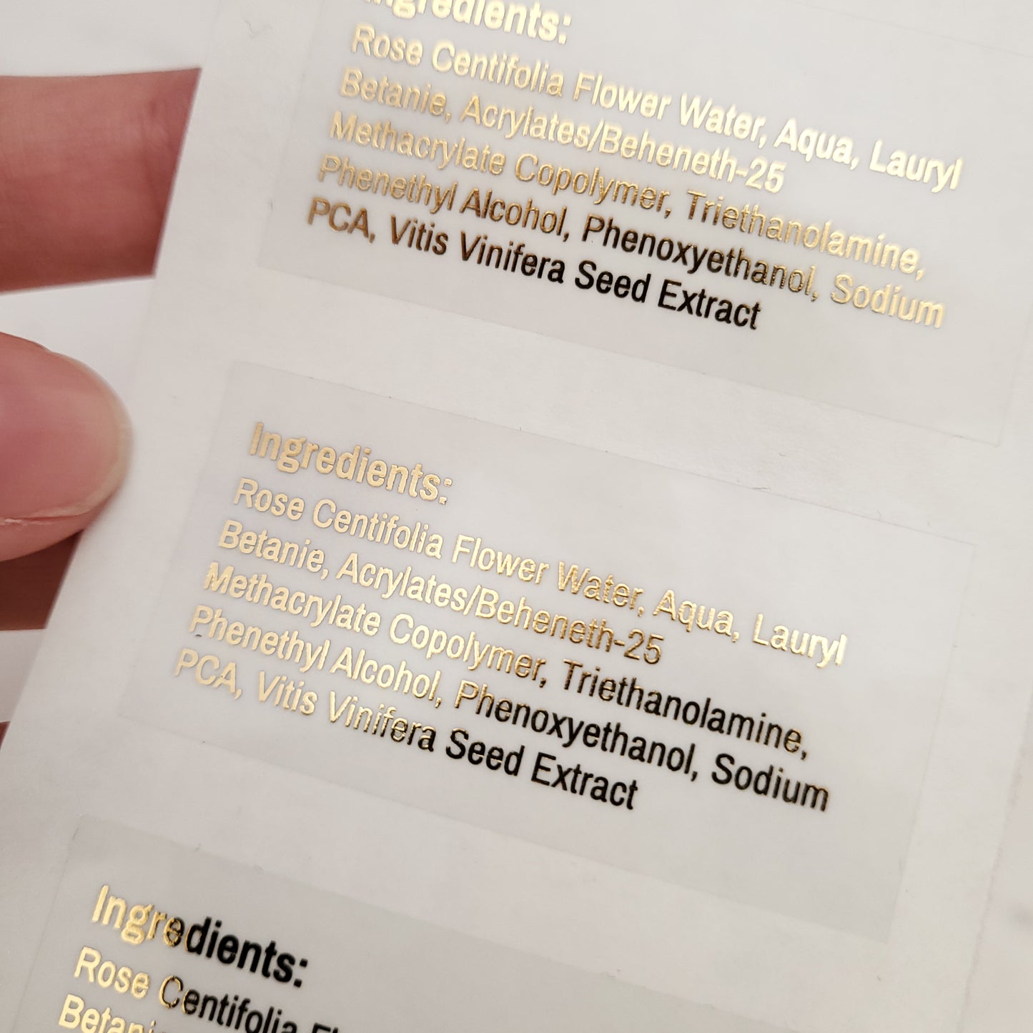 gold foiled ingredient list labels - XOXOKristen