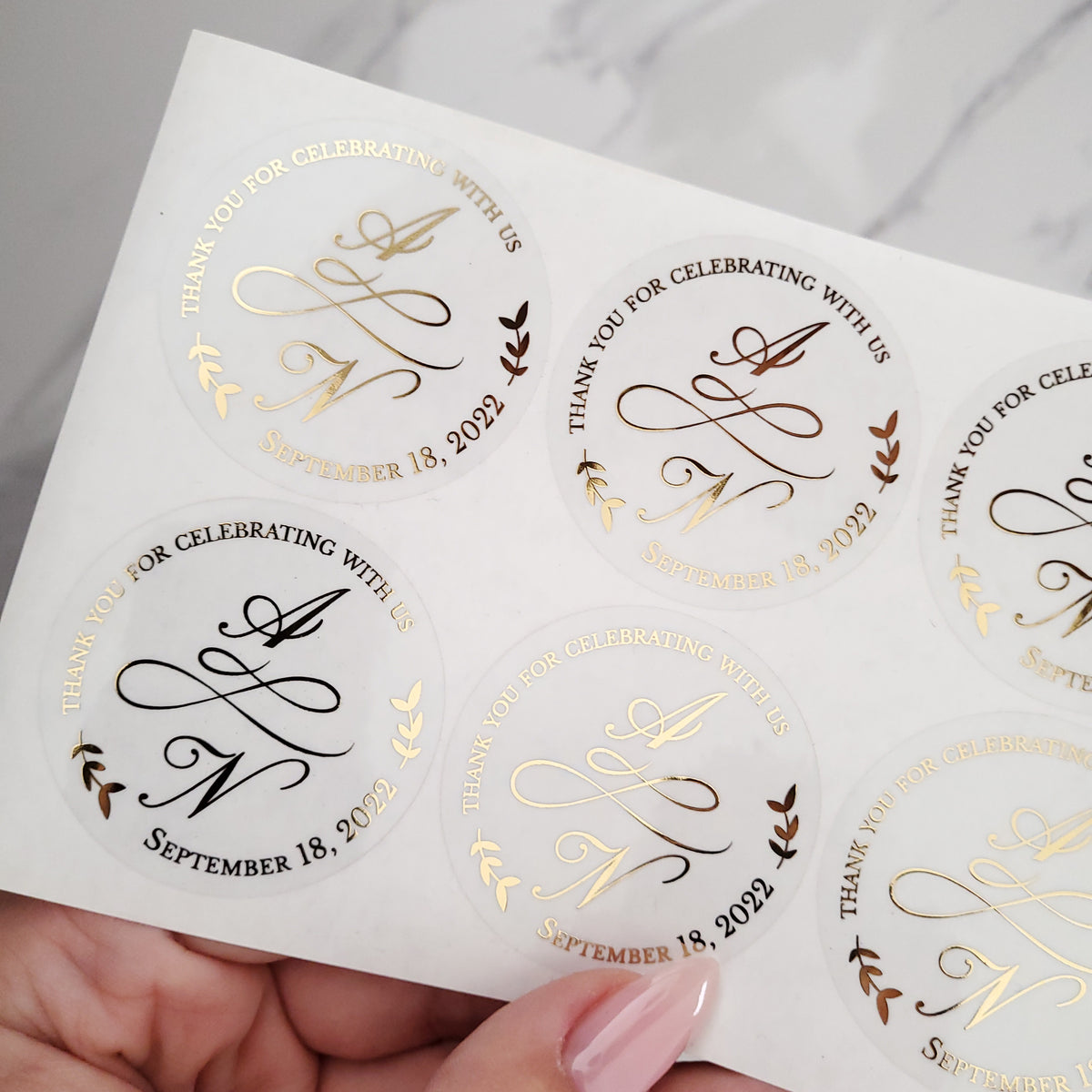 Custom Gold Foiled Wedding Favor Initials Stickers