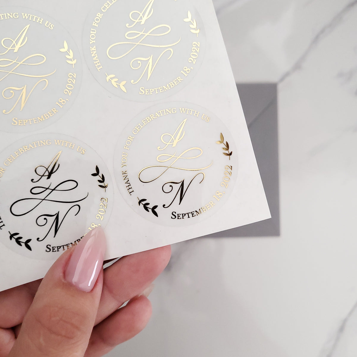 Custom Gold Foiled Wedding Favor Initials Stickers