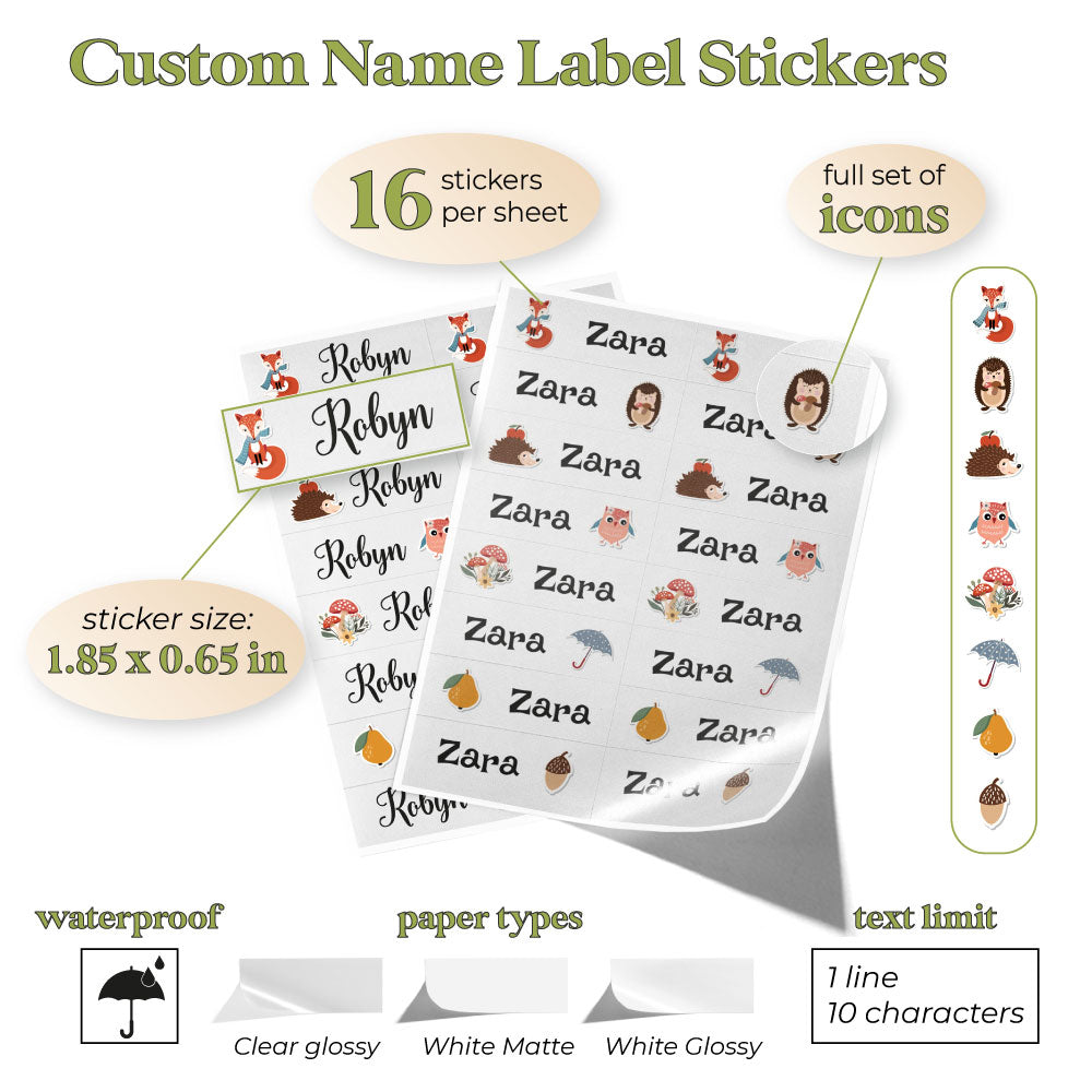 forest themed kids name labels for school supllies - XOXOKristen