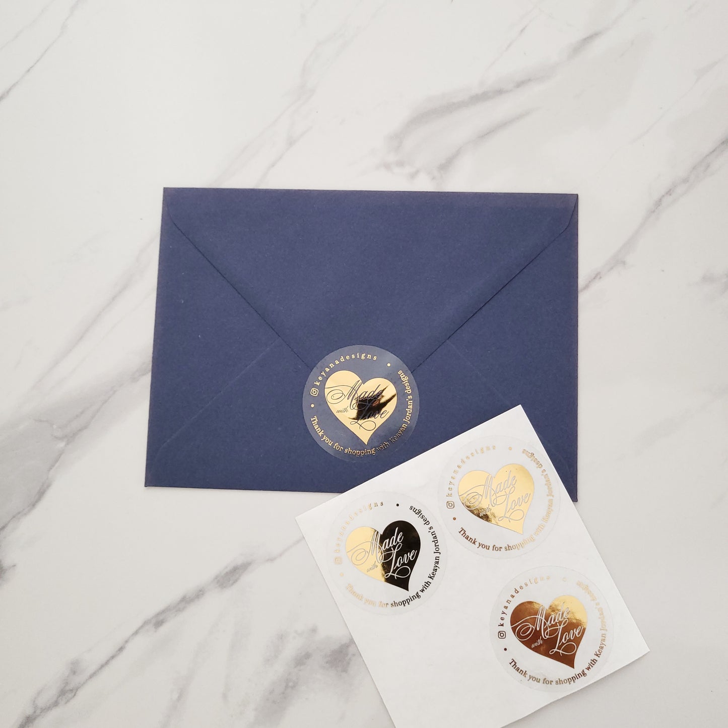custom made with love stickders with gold foiled heart - XOXOKristen