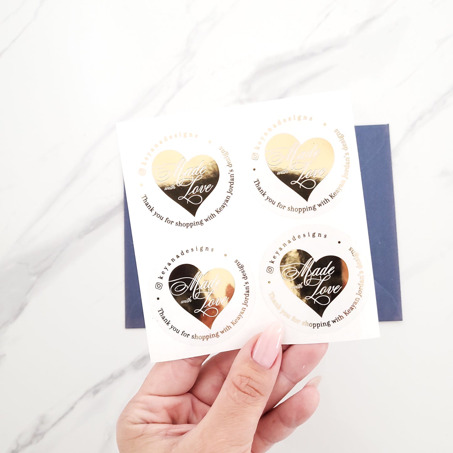 custom made with love stickders with gold foiled heart - XOXOKristen