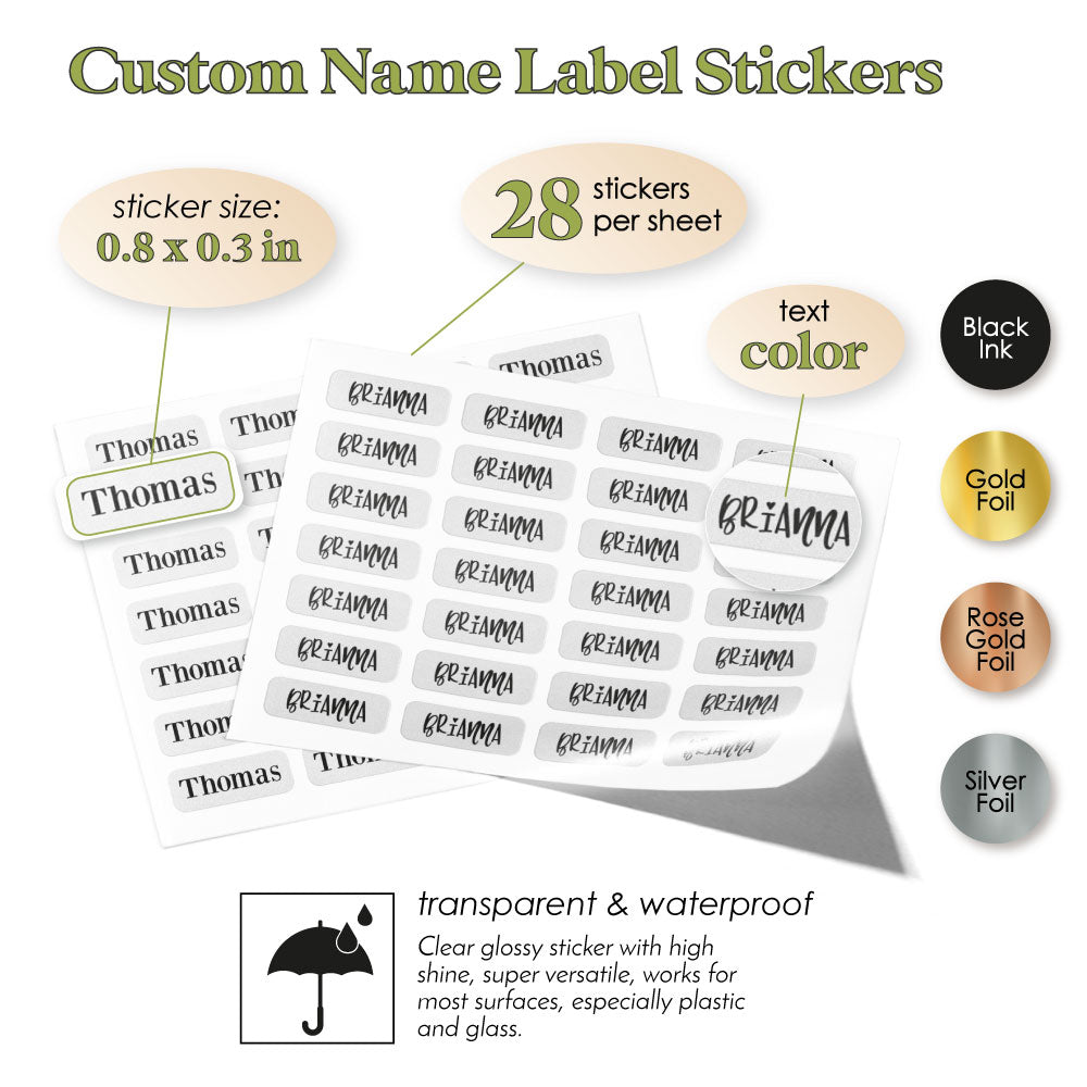 Mini Gold Foiled Kids Name Labels for School Supplies