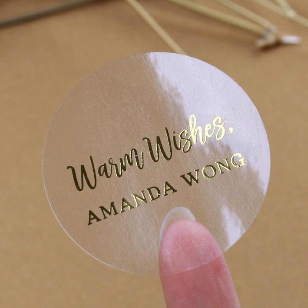 Personalized Christmas Clear Sticker with Gold Foiled Warm Wishes - XOXOKristen