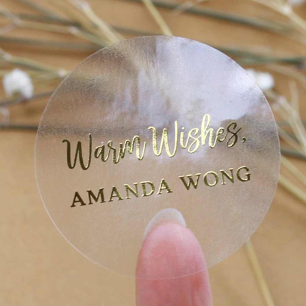 Personalized Christmas Clear Sticker with Gold Foiled Warm Wishes - XOXOKristen
