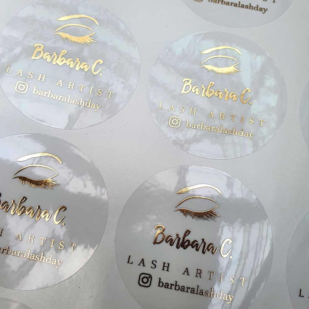 Personalized Transparent Gold Foil Lash artist Logo Sticker - XOXoKristen