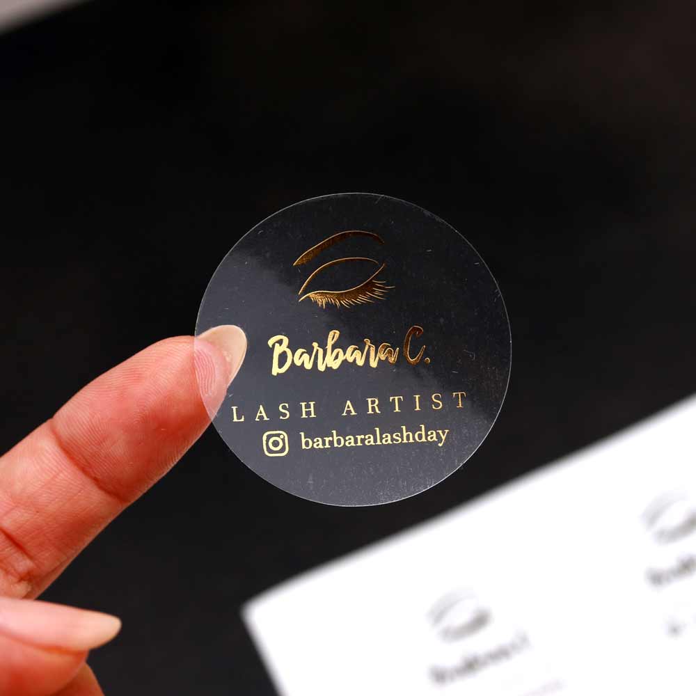 Personalized Transparent Gold Foil Lash artist Logo Sticker - XOXoKristen
