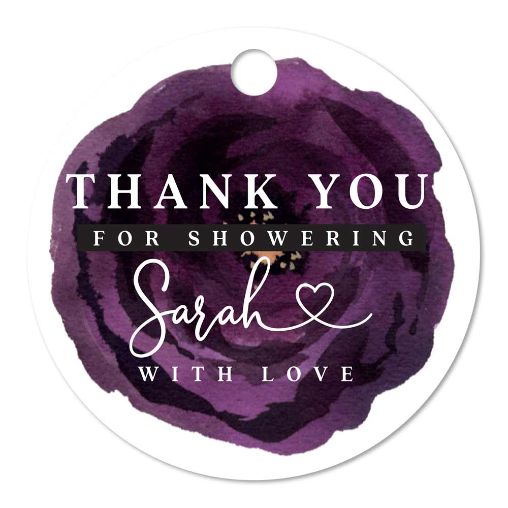 Custom plum flower thank you favor tags - XOXOKristen