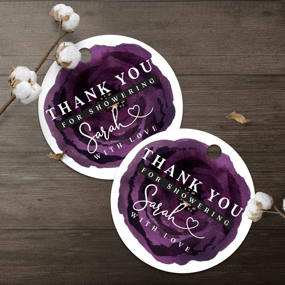 Custom plum flower thank you favor tags - XOXOKristen